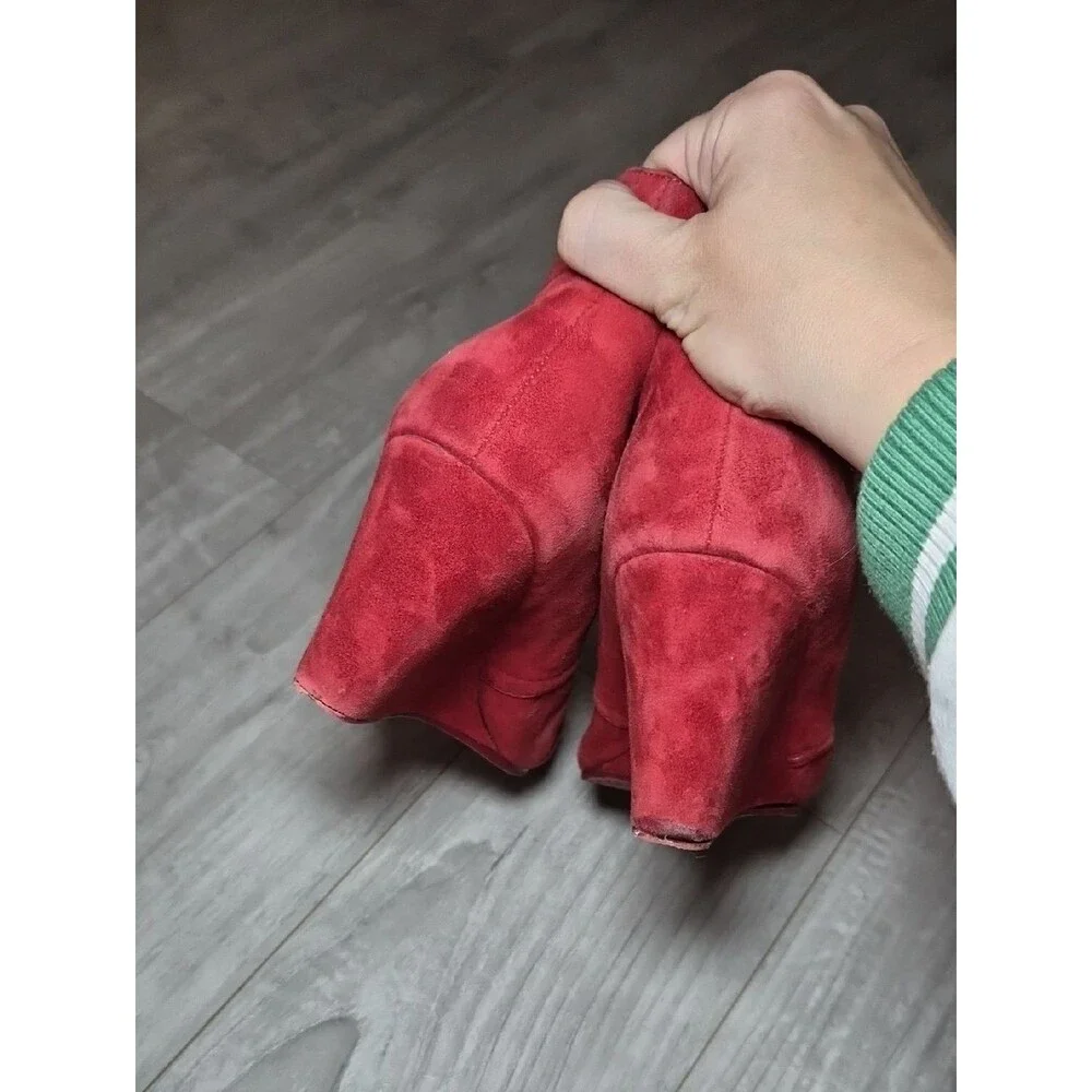 Didi Leather Red Suede Booties 39 Lace-Up Women's Ankle Boots